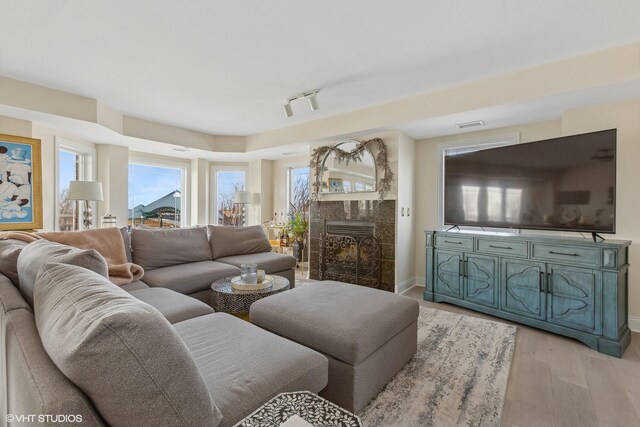 200 Lake St Unit 3B, Saint Joseph, MI 49085 - living area featuring light wood-type flooring, a fireplace, and healthy amount of natural light
