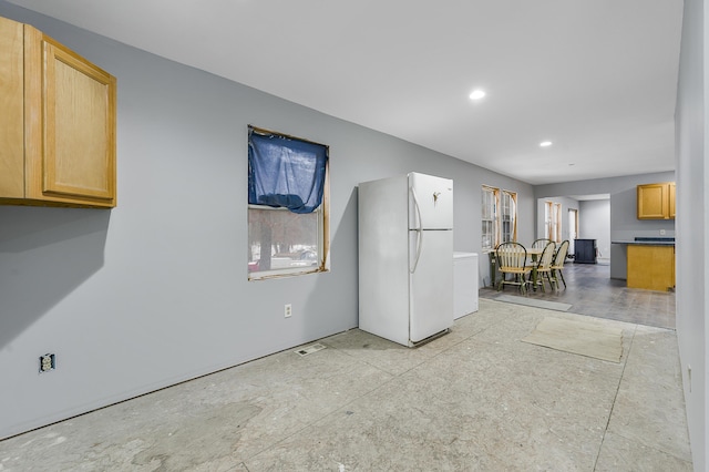 9078 N Ferris Ave, Bitely, MI 49309 - kitchen featuring freestanding refrigerator and recessed lighting