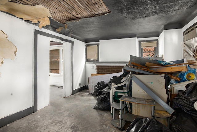 basement with a textured ceiling