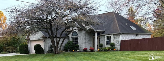 view of front facade with a garage and a front yard