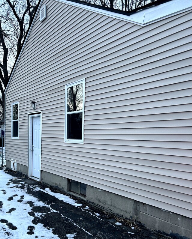 view of snow covered exterior