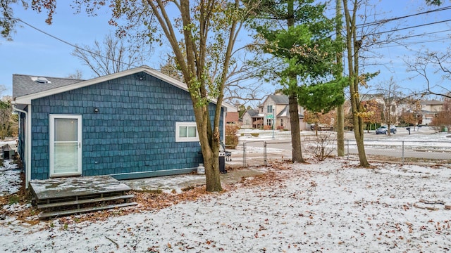 view of snow covered exterior