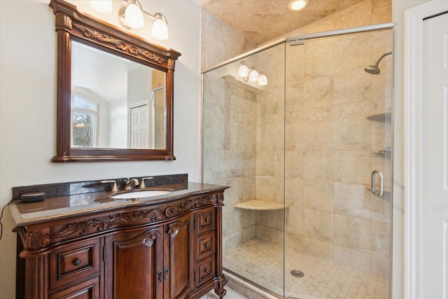 bathroom with vanity and walk in shower