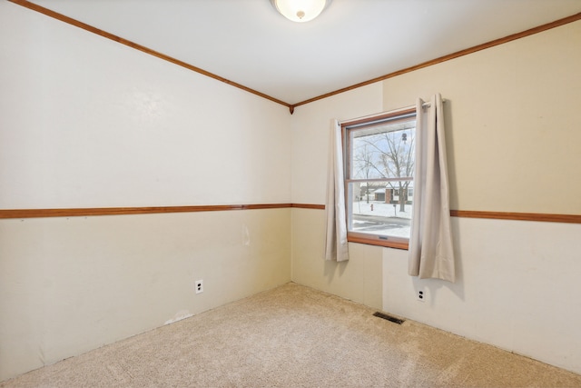 carpeted spare room featuring ornamental molding