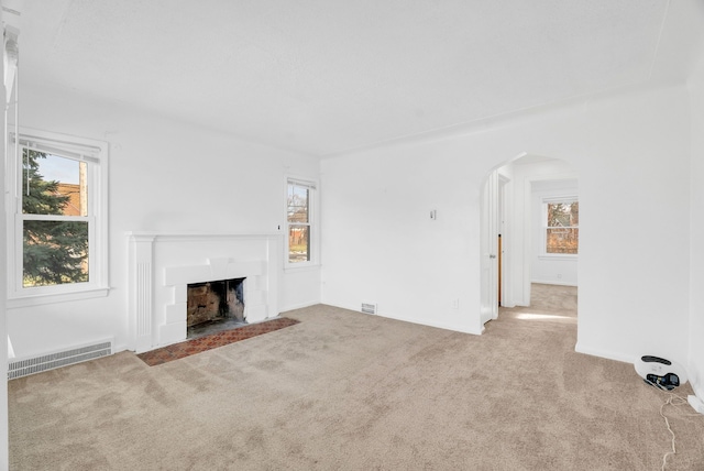 unfurnished living room with a wealth of natural light and carpet floors