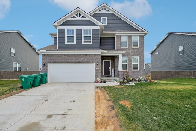 2785 Tulip Way, Commerce Twp, MI 48382 - craftsman-style house featuring an attached garage, a front lawn, driveway, and brick siding