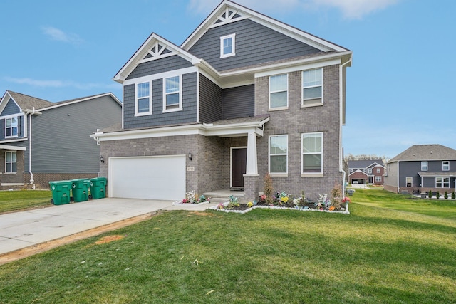 view of front of property with a front lawn and a garage