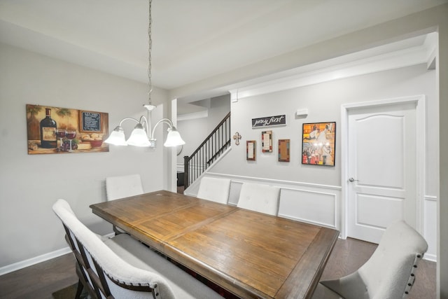 2785 Tulip Way, Commerce Twp, MI 48382 - dining room featuring a chandelier, dark wood-style floors, and stairway