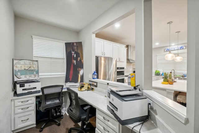 2785 Tulip Way, Commerce Twp, MI 48382 - office with dark wood-type flooring and recessed lighting