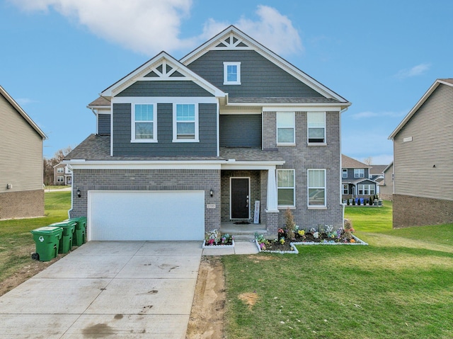 2785 Tulip Way, Commerce Twp, MI 48382 - craftsman house with an attached garage, a front yard, concrete driveway, and brick siding