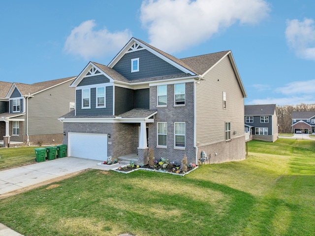 2785 Tulip Way, Commerce Twp, MI 48382 - craftsman house featuring concrete driveway, an attached garage, brick siding, and a front yard