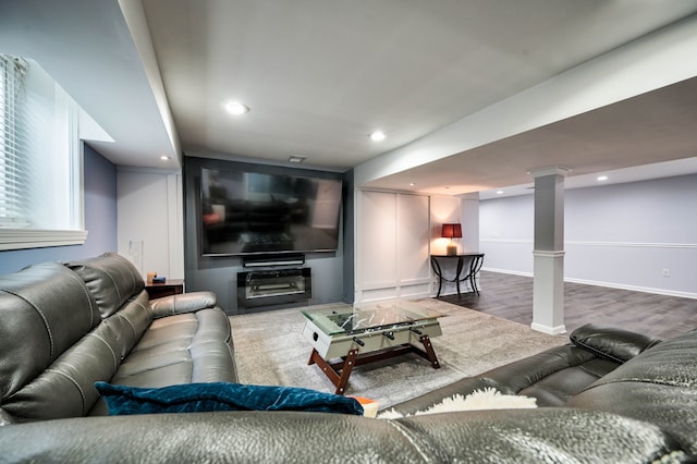 living room with wood-type flooring