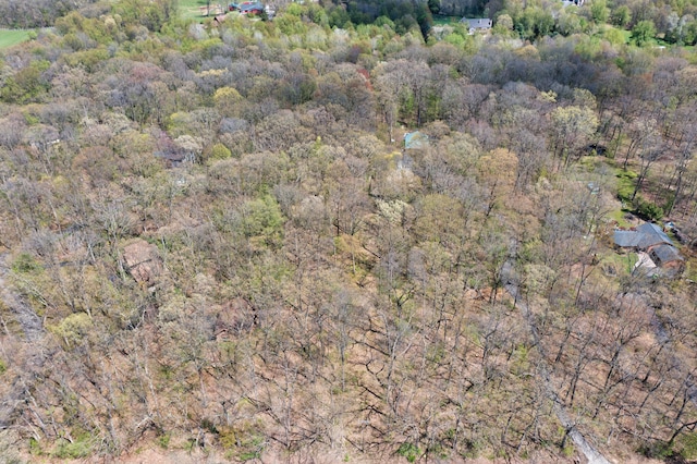 birds eye view of property with a forest view