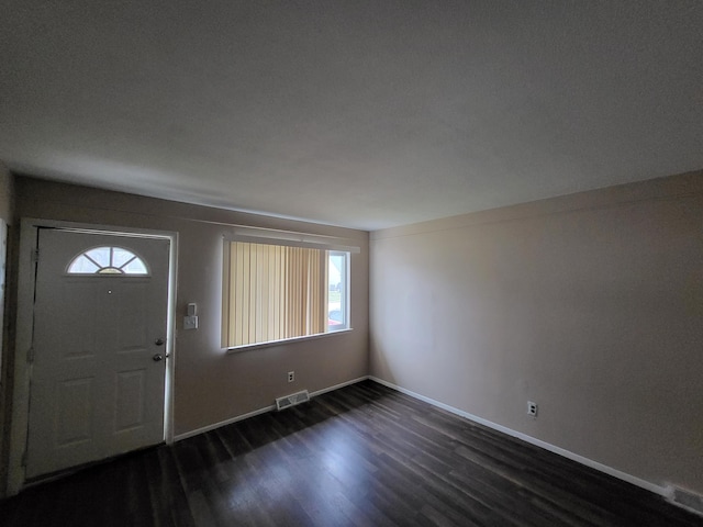 foyer entrance featuring a textured ceiling, dark wood-type flooring, and a healthy amount of sunlight