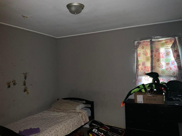 bedroom with ornamental molding