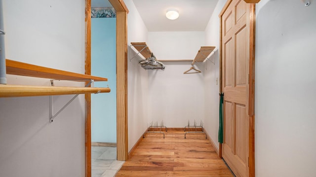 spacious closet featuring light hardwood / wood-style flooring