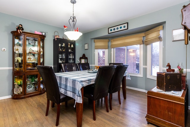 dining space with hardwood / wood-style flooring