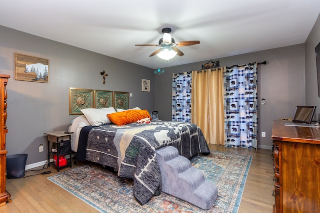 bedroom with ceiling fan and wood-type flooring