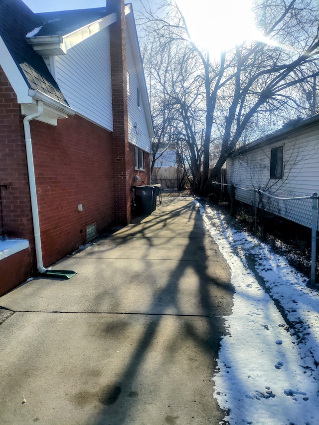 view of snow covered exterior