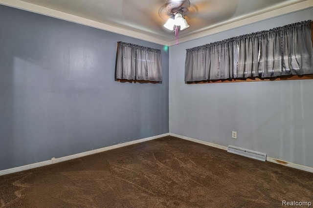 2727 Blanche St, Melvindale, MI 48122 - empty room with dark carpet, ceiling fan, and baseboards
