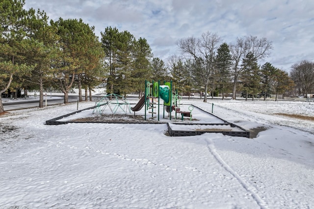 view of snow covered playground