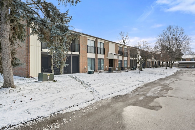 view of snow covered building