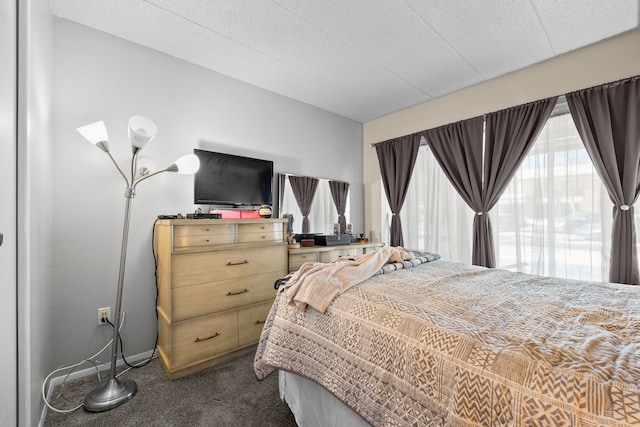 bedroom featuring dark colored carpet