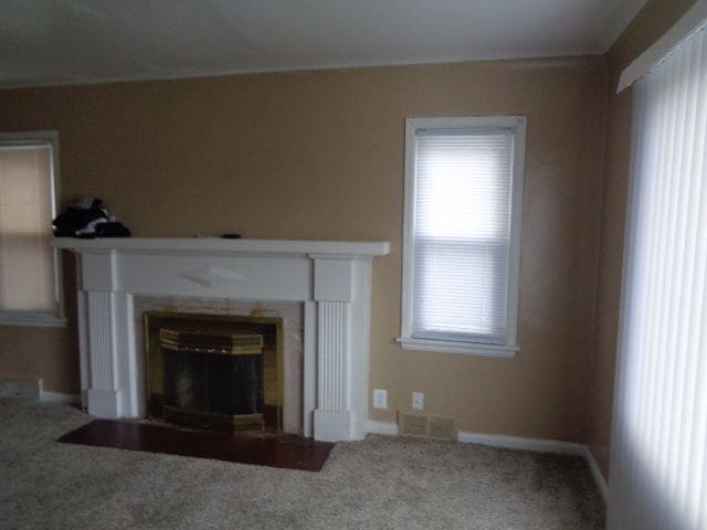 unfurnished living room with carpet flooring