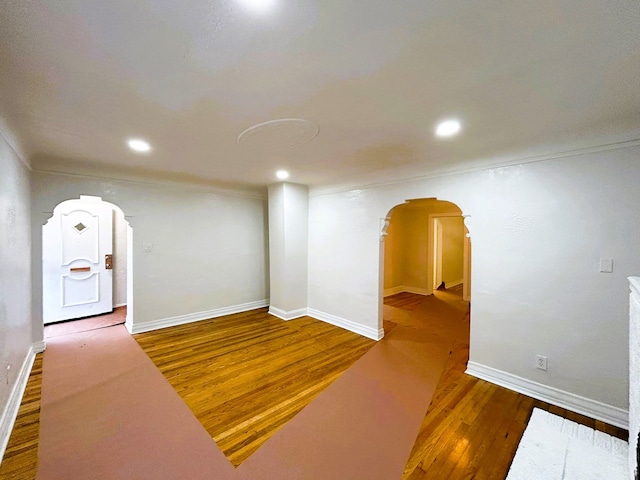 basement featuring dark wood-type flooring