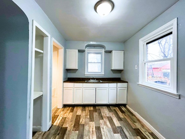 kitchen featuring white cabinetry, sink, and dark wood-type flooring