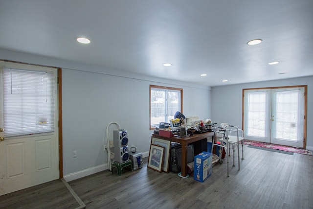 entrance foyer with dark wood-type flooring and french doors