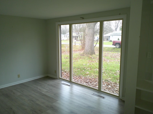 unfurnished room with hardwood / wood-style floors and a healthy amount of sunlight