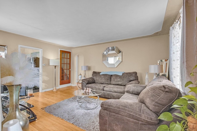 living room with hardwood / wood-style floors