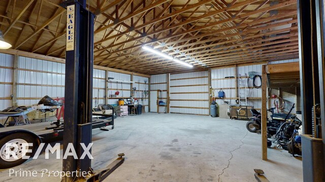 garage with metal wall