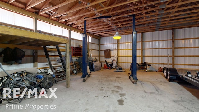 garage with metal wall