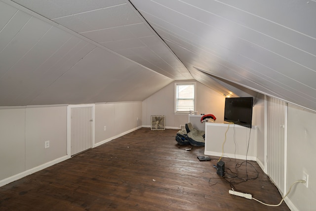 bonus room with hardwood / wood-style flooring and lofted ceiling