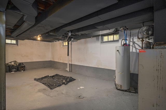 basement featuring water heater