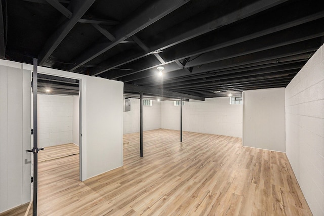 basement featuring wood finished floors