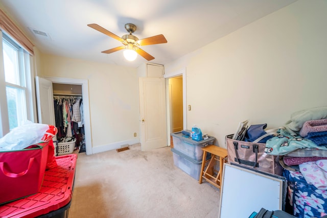 interior space featuring a closet and ceiling fan