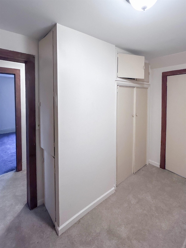 interior space with a closet and light colored carpet