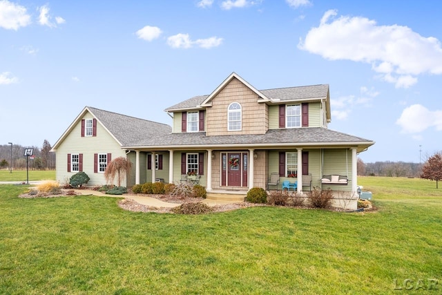 view of front of property with a front lawn and a porch