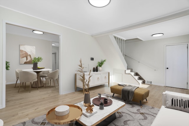 living room with light wood-type flooring