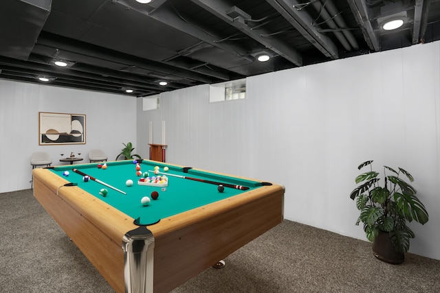 recreation room featuring carpet and pool table