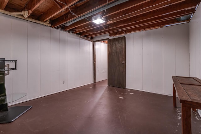 basement with wooden walls