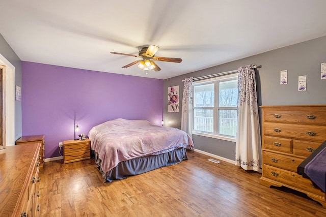 bedroom with ceiling fan and wood-type flooring