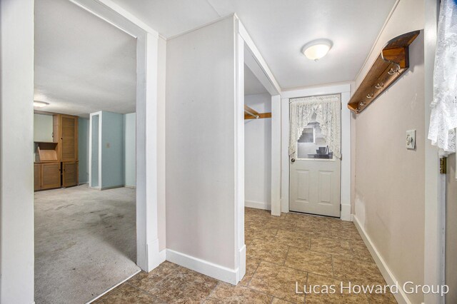 hallway with carpet flooring