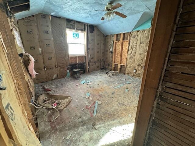 misc room featuring ceiling fan and lofted ceiling