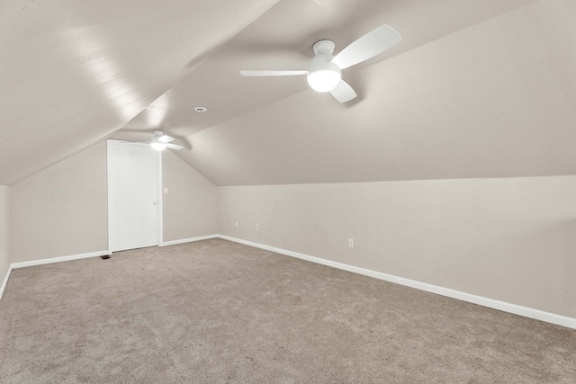 bonus room featuring carpet, ceiling fan, and lofted ceiling