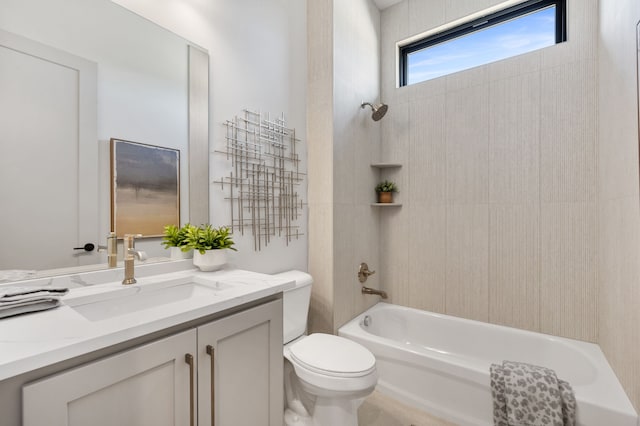 full bathroom featuring vanity, toilet, and shower / washtub combination