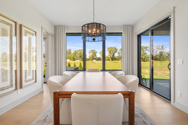 dining space with light hardwood / wood-style floors